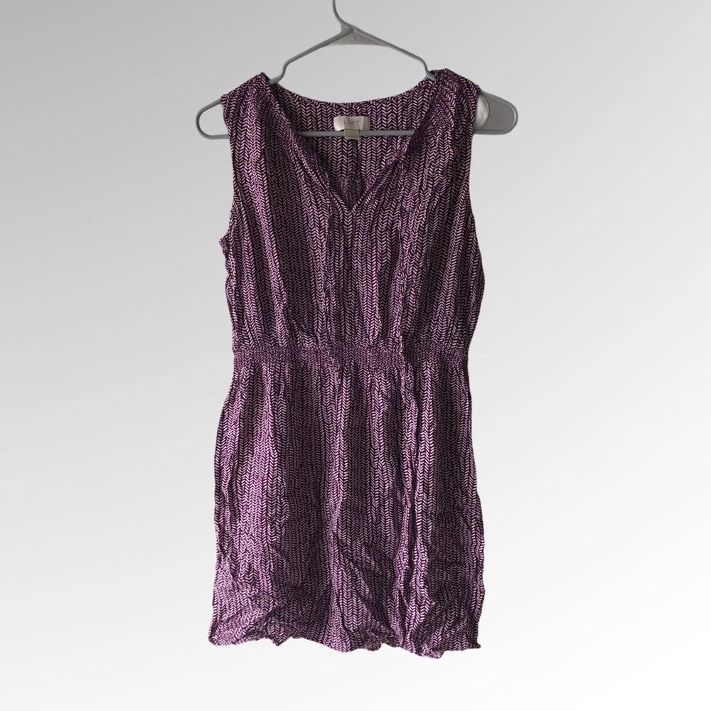 LOFT Sample Casual Dress Purple White Print Summer